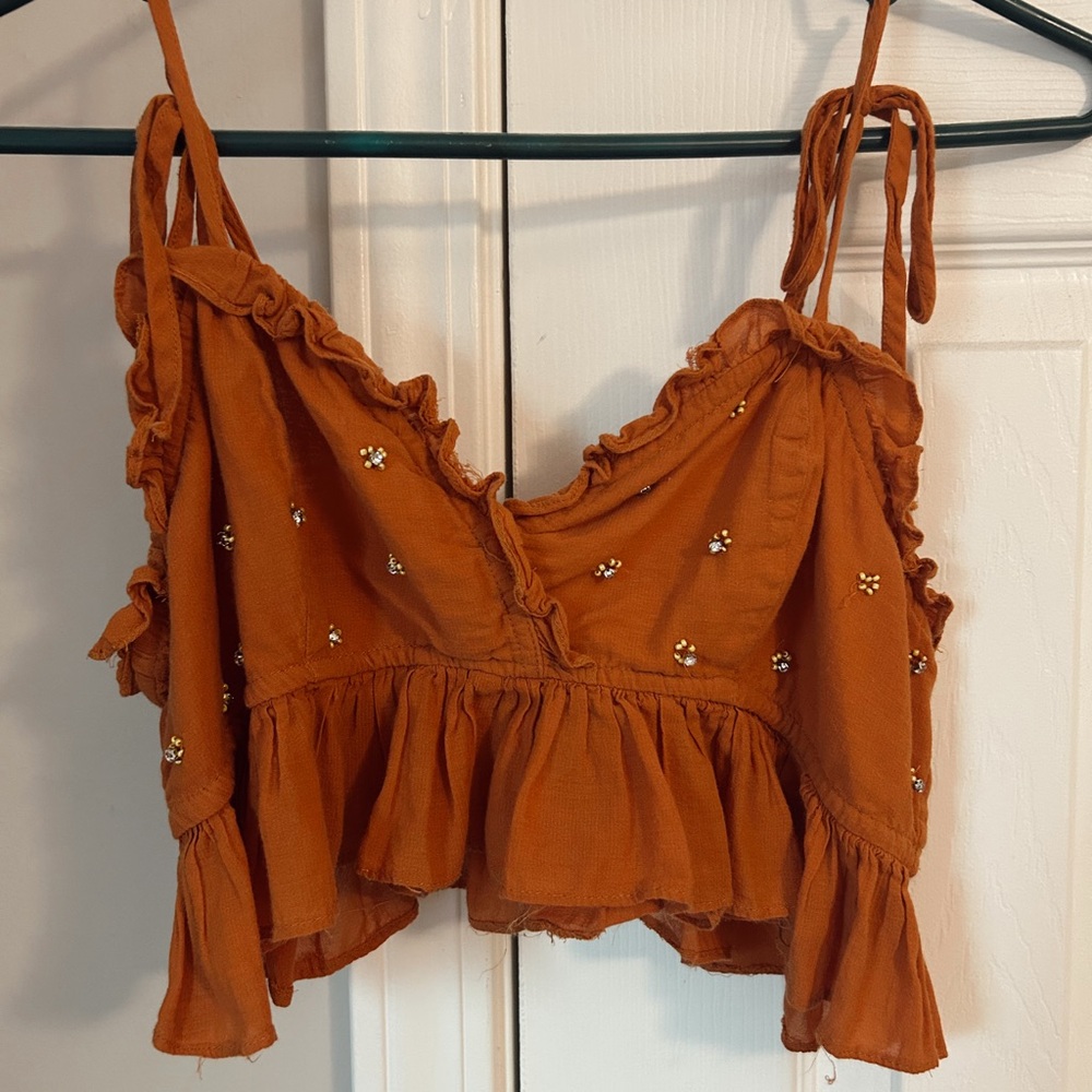 Free People Burnt Orange Ruffle Crop Top